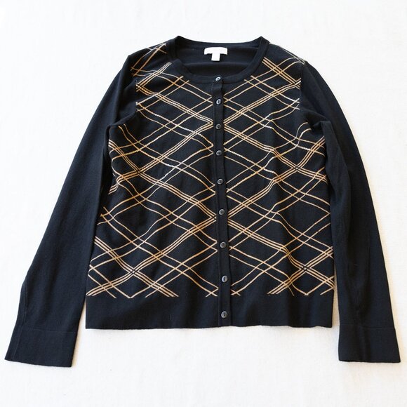 Vintage Black and Gold Geometric Cardigan with Sequins | Dark Academia - Picture 1 of 8